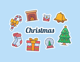 christmas concept with some icon sticker spreading with modern flat style