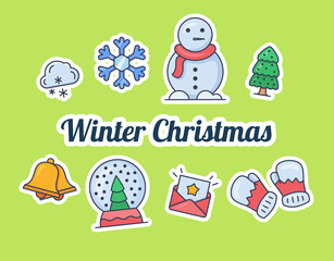 winter christmas concept with some icon sticker spreading with modern flat style