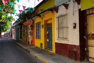 Alley in the colorful old town of Cartagena, Colombia