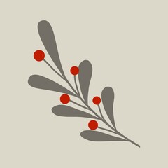 Christmas floral decorative elements for greeting cardsand and posters. Winter branch, berries, plants and floweres. Hand drawn vector illustration