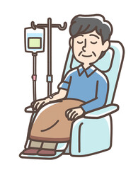 点滴を受けている男性
