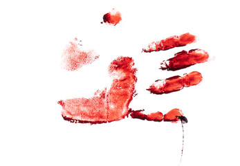 Red bloody handprint on a white background