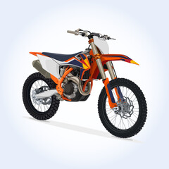 Motocross Orange Motorcycle Realistic Vector Illustration