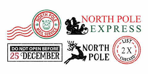 Set of north pole rubber stamp designs with white background - obrazy, fototapety, plakaty