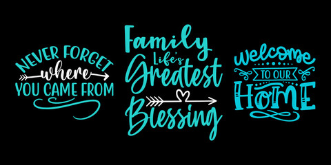 Set of family quote colorful SVG cut files with black background