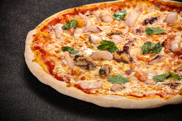 Italian traditional Pizza with seafood