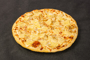 Pizza with chicken and pineapple
