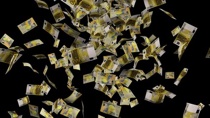 A 4K animation of a money rain on black background