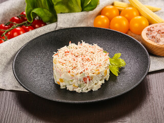 Russian traditional salad with crab