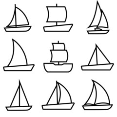 Boat line icon, sailboat vector logo isolated on white background