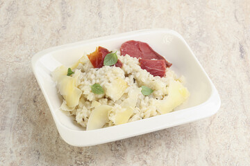 Risotto with duck breast and parmesan