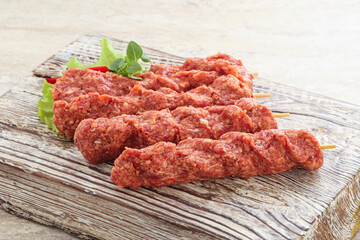 Raw beef kebab minced meat