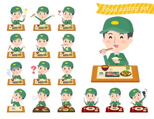 食事に関する運送配達員男性のセット