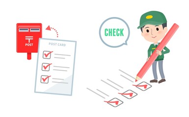 チェック記入する運送配達員男性のセット