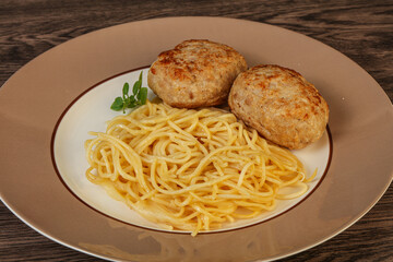 Spaghetti with homemade chicken cutlet