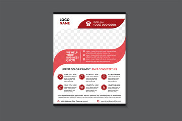 we help your business grow flyer design Template with infographic. modern vertical layout with space photo collage. Combination red and black on element and white background. 