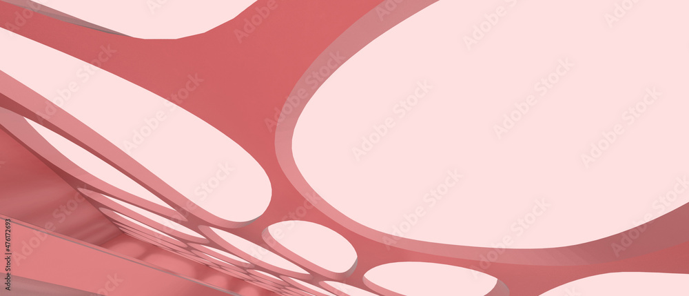 Poster creative idea. abstract curve background and futuristic architecture for digital art on pink. design