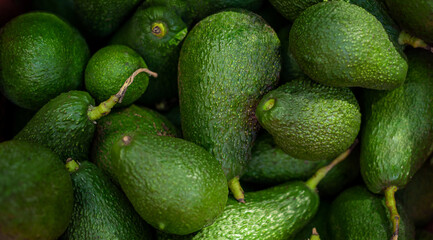 Selected ripe avocado boxes. boxes of avocado. Daylight. View from above. horizontal