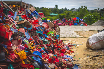 Plastic trash collected in a waste recycling center in Ukhia, Teknaf, Bangladesh