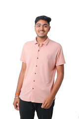 Young indian man giving expression on white background.