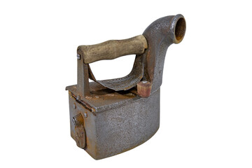 Antique flat iron on white background, vintage.