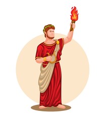 Nero the fifth emperor of Rome. mythology figure with tourch and harp character illustration vector