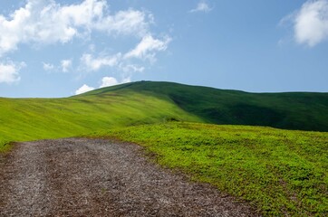 field and blue sky with clouds