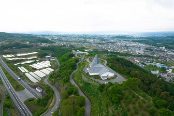 初夏の小諸市の町並み　空撮