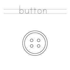 Trace the letters and color cartoon button. Handwriting practice for kids.