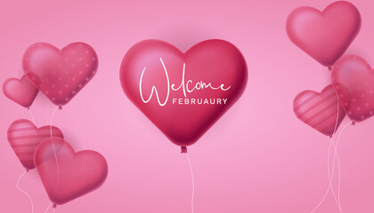 Cute 3D Pink Hearts Vector for Hello February Banner