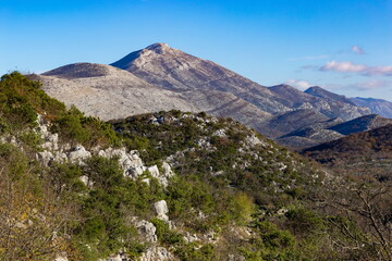 Sunny winter day in mountains. Balkanian mountains. Croatia.