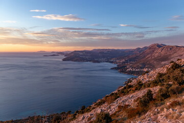 Sunset view from Croatians montains, located along the Dalmatian coast of the Adriatic Sea.