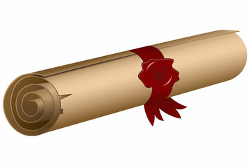 Sealed old letter. Parchment roll. Vector illustration