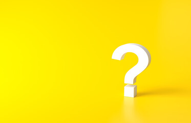 White Question Marks on yellow background. 3D Rendering. Minimal white question mark isolate. Realistic 3d query simple