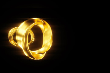 Dark gold background, abstract figure, luxurious golden shapes, on a black background. Gold waves, metal lines, elegant background, Geometric design. 3D render, 3D illustration