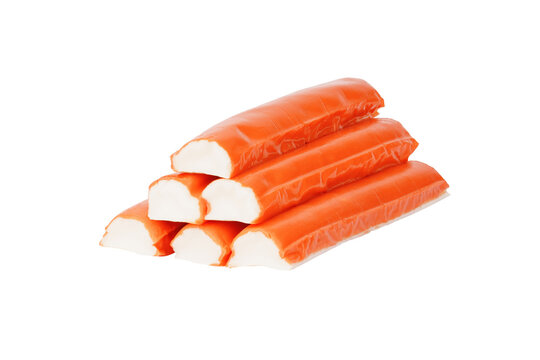 pile of crab sticks isolated on white