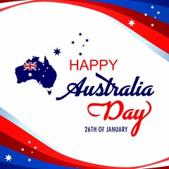 Happy Australia Day lettering, calligraphy. Map of Australia with flags. In australian flag theme