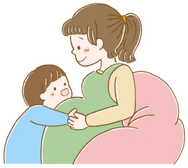 妊婦のお母さんと子供