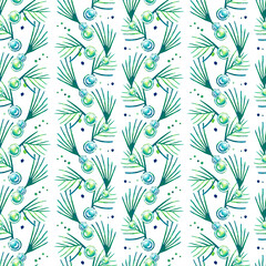 Seamless texture Background watercolor paper green nature grass greenery plants foliage Christmas tree holiday new year christmas spruce Christmas wreath with made of fir branches drawing