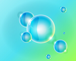 Soap bubbles on a blue background of different sizes
