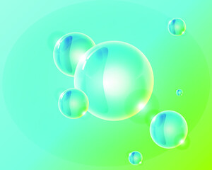 Soap bubbles on a blue background of different sizes