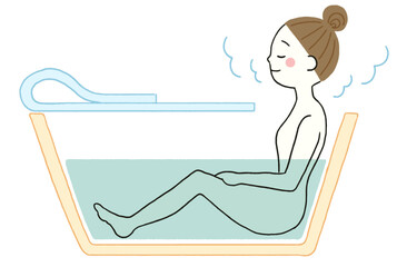 半身浴する女性