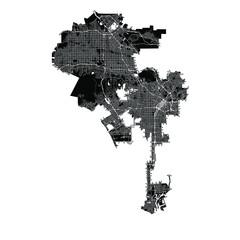 Los Angeles, California, United States, Black and White high resolution vector map