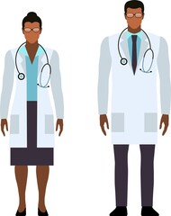 Flat Illustration of doctors. African American medical workers.