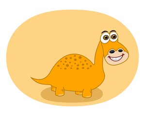 Yellow herbivorous dinosaur with big smile on yellow background with shadow 