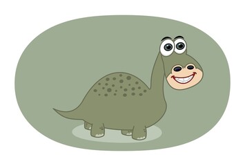 Green herbivorous dinosaur with big smile on green background with shadow 