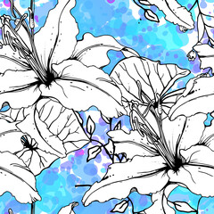 Fototapeta premium Floral Black White Pattern. Modern Watercolor