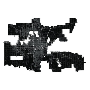 Oklahoma City, Oklahoma, United States, Black and White high resolution vector map