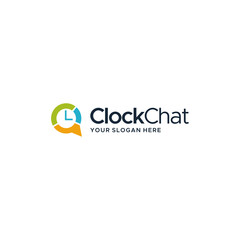 flat colorful Clock Chat bubble timer Logo design