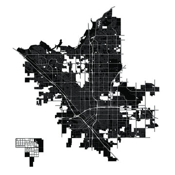 Fresno, California, United States, Black and White high resolution vector map